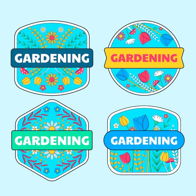 Vetor grátis etiquetas de trabalho de jardinagem desenhadas à mão