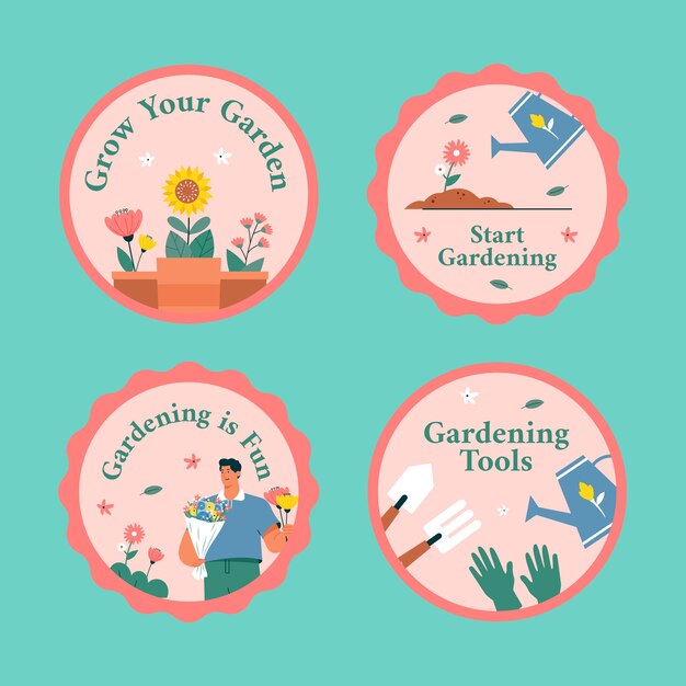 Etiquetas de trabalho de jardinagem desenhadas à mão