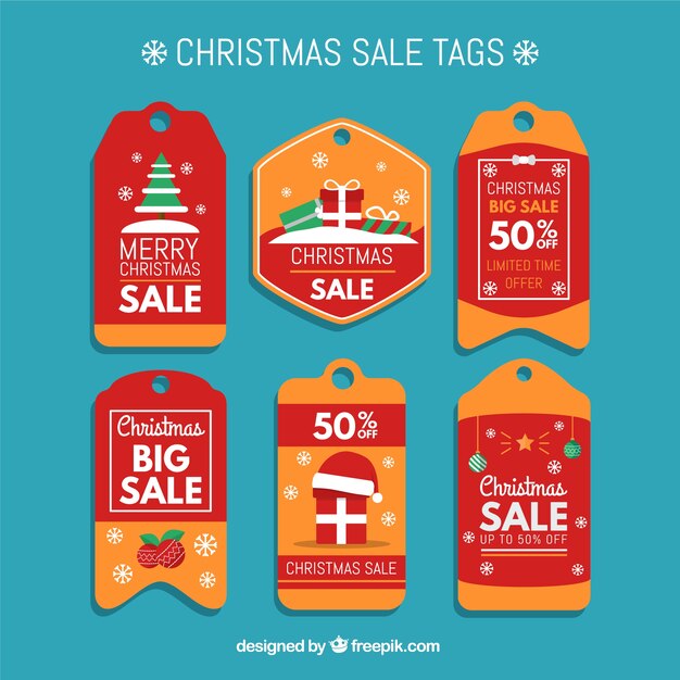 Etiquetas de venda de natal vermelho e laranja