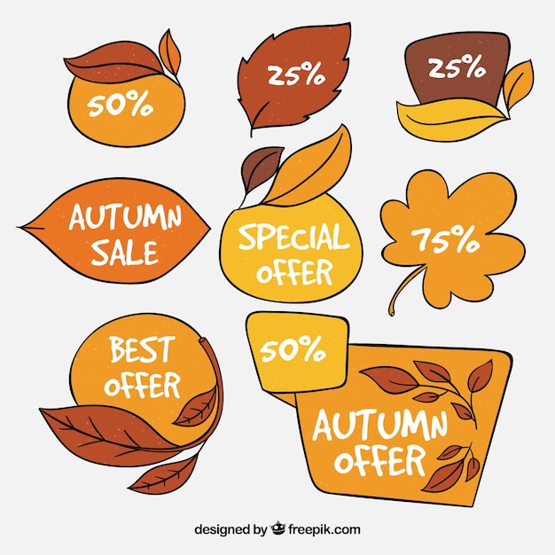 Vetor grátis etiquetas de venda de outono com design de folhas