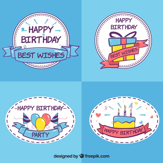 etiquetas do aniversário desenhados à mão