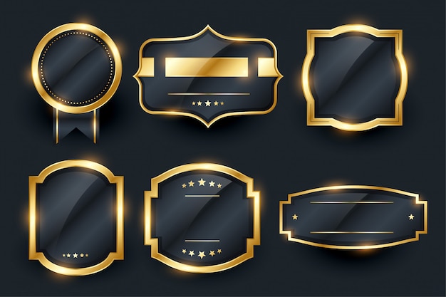 Etiquetas e emblema dourado de luxo cenografia Vetor grátis