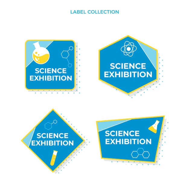 Etiquetas e emblemas científicos de design plano