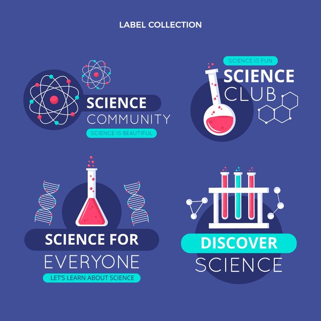 Etiquetas e emblemas científicos de design plano
