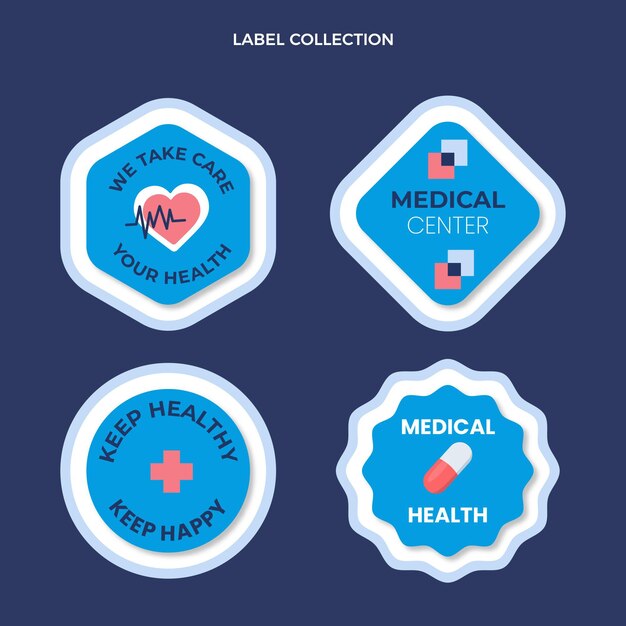 Etiquetas e emblemas médicos de design plano