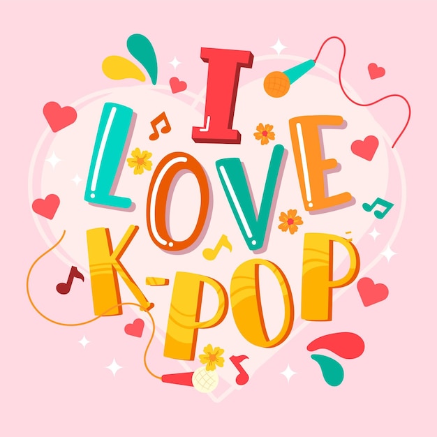 Vetor grátis eu amo letras de música k-pop