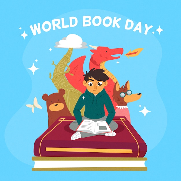 Vetor grátis evento do dia mundial do livro desenhado à mão