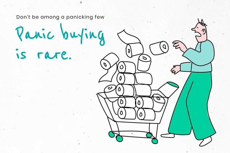 Vetor grátis evite o pânico de compras e estoques. esta imagem é parte de nossa colaboração com a equipe de ciências comportamentais da hill + knowlton strategies para revelar quais mensagens covid-19 ressoam melhor com o público.