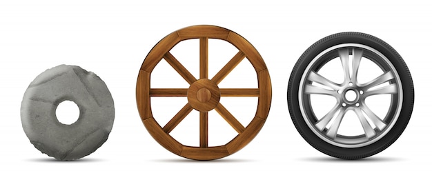 Evolução das rodas de pedra, madeira e modernas