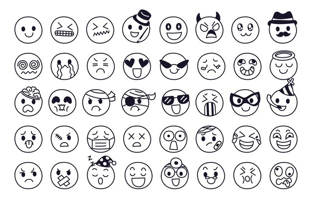 Expressão do conjunto de conceito de emoção. Rosto do personagem emoji em diferentes emoções.