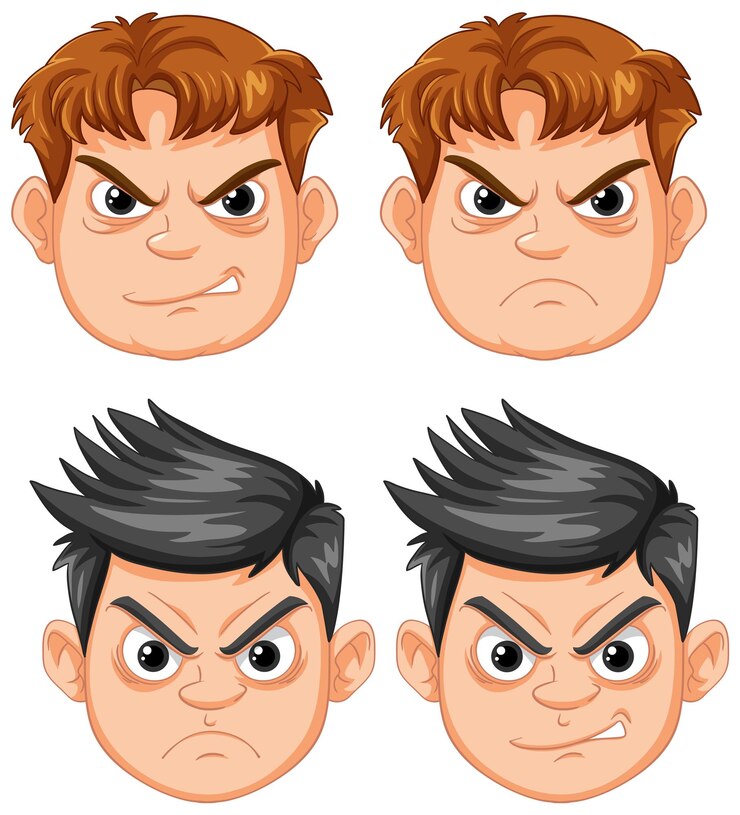 Vetor grátis expressão facial de desenho animado de angry boy