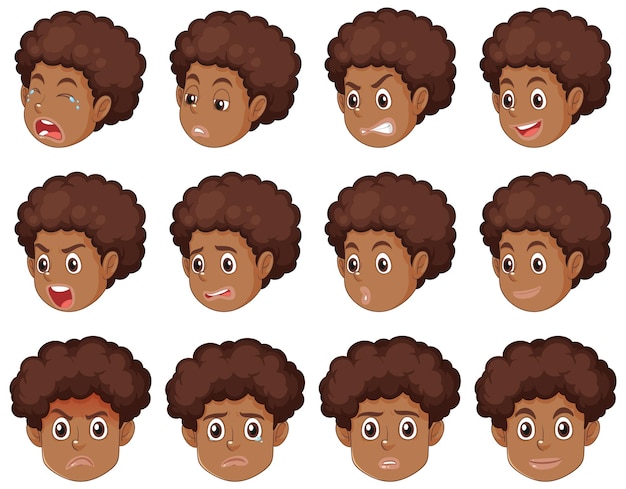 Vetor grátis expressões emocionais de um menino afro-americano na puberdade