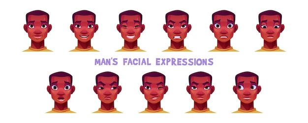 Vetor grátis expressões faciais do homem afro-americano