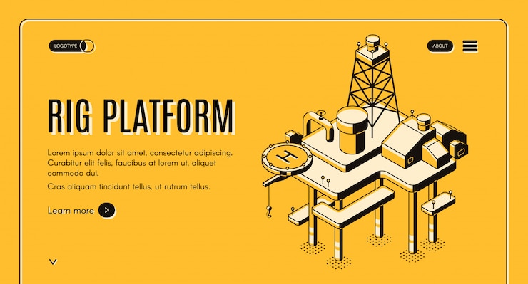 Vetor grátis extração de petróleo no mar e banner de prateleira continental com equipamento de perfuração offshore