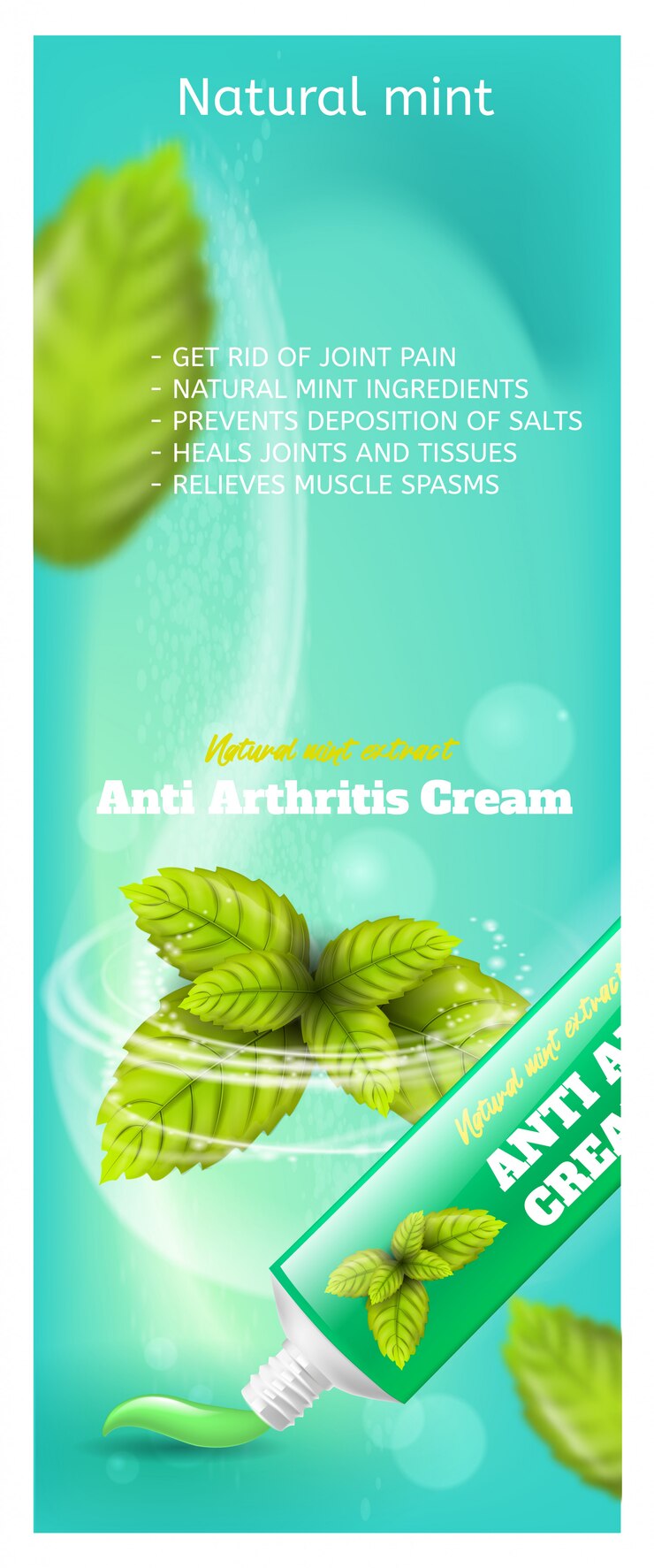 Vetor grátis extrato de hortelã natural de creme anti artrite de banner