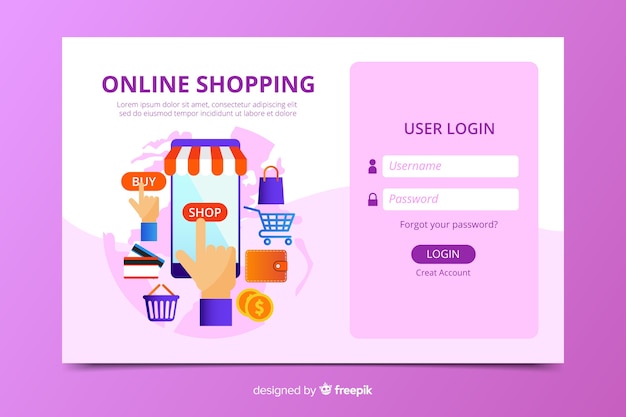 Vetor grátis faça login na página de destino de compras on-line