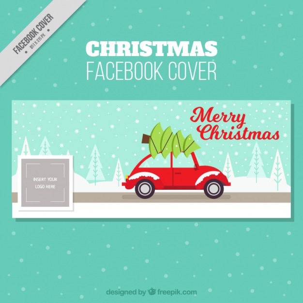 Vetor grátis facebook cobrir com o carro e árvore de natal