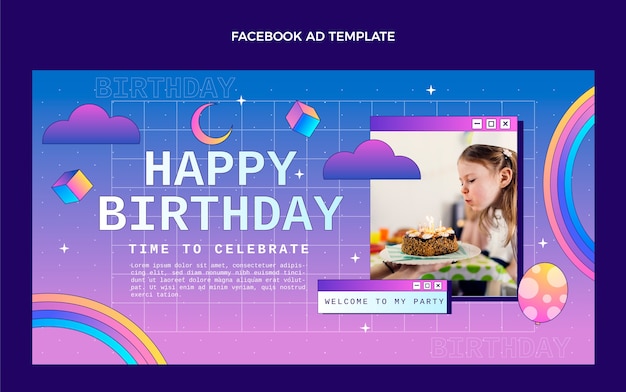 Facebook gradiente retro vaporwave aniversário