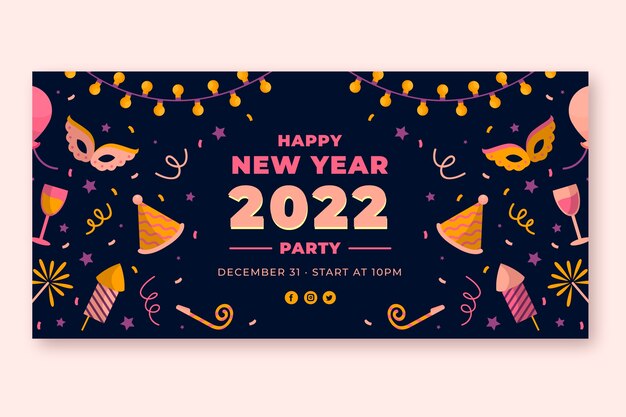 Faixa horizontal plana feliz ano novo 2022