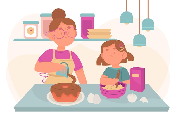 a criança faz um jogo infantil - o cozinheiro prepara a comida. ilustração  em vetor desenho animado isolada 3695260 Vetor no Vecteezy