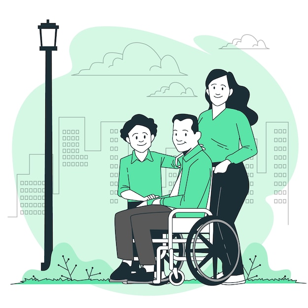 Família com uma ilustração de conceito de pai com deficiência