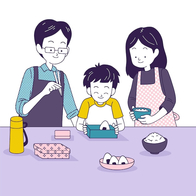 Família cozinhando junta na cozinha