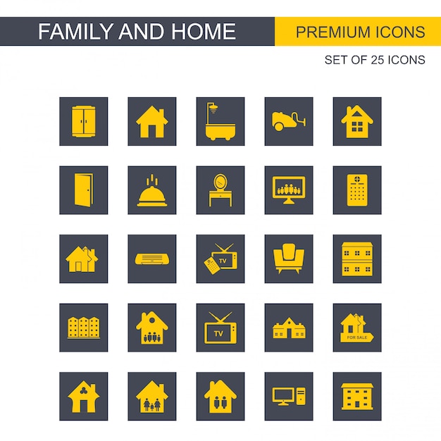 Família e casa ícones set vector