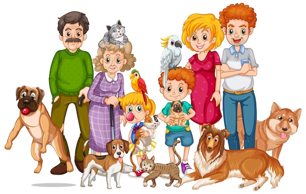 Família feliz com muitos cães