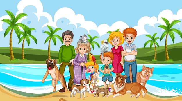 Família feliz na praia