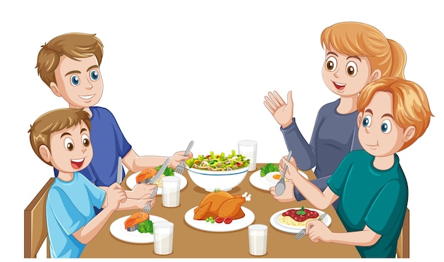 Vetor grátis família feliz tendo refeição na mesa