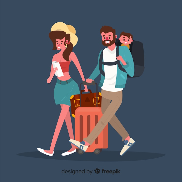 Vetor grátis família indo em um fundo de viagem