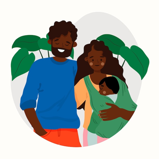 Família negra de design plano com um bebê
