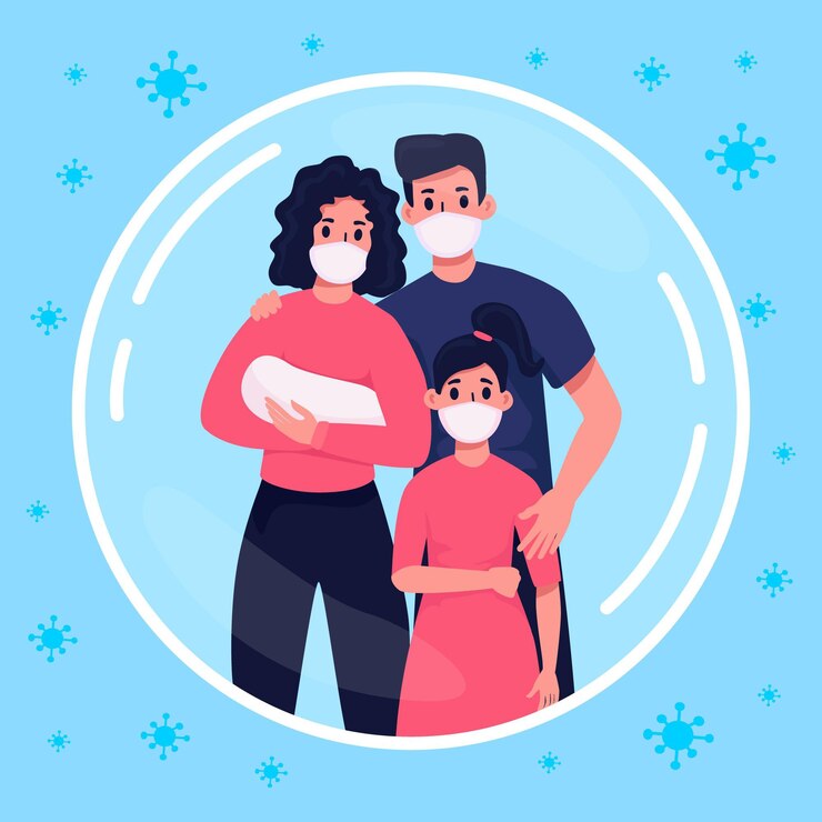 Vetor grátis família protegida da ilustração do vírus