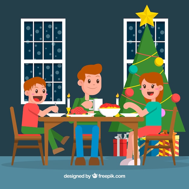 Vetor grátis família tendo um jantar de natal