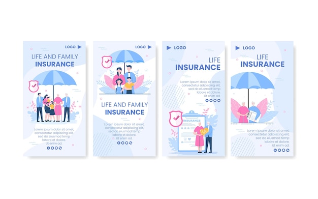 Family life insurance ig stories template design plano ilustração editável fundo quadrado para mídia social ou cartão comemorativo