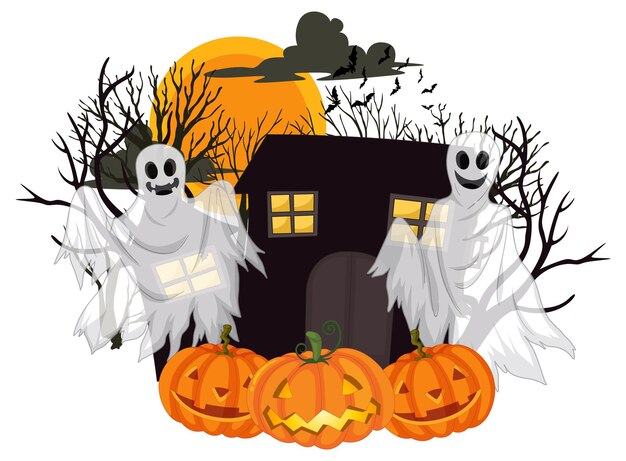 Fantasmas de Halloween com Jack-o'-lantern