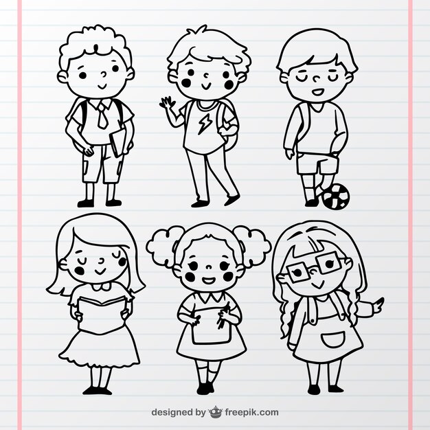Fantástica colecção de estudantes desenhados à mão