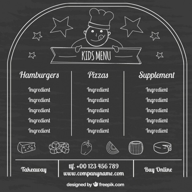Vetor grátis fantásticas menu para crianças com fundo negro