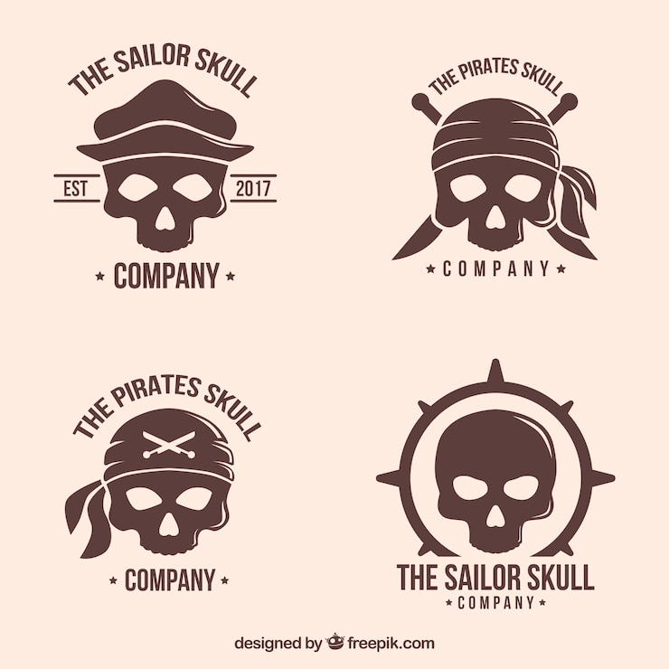 Vetor grátis fantástico crânio logo set