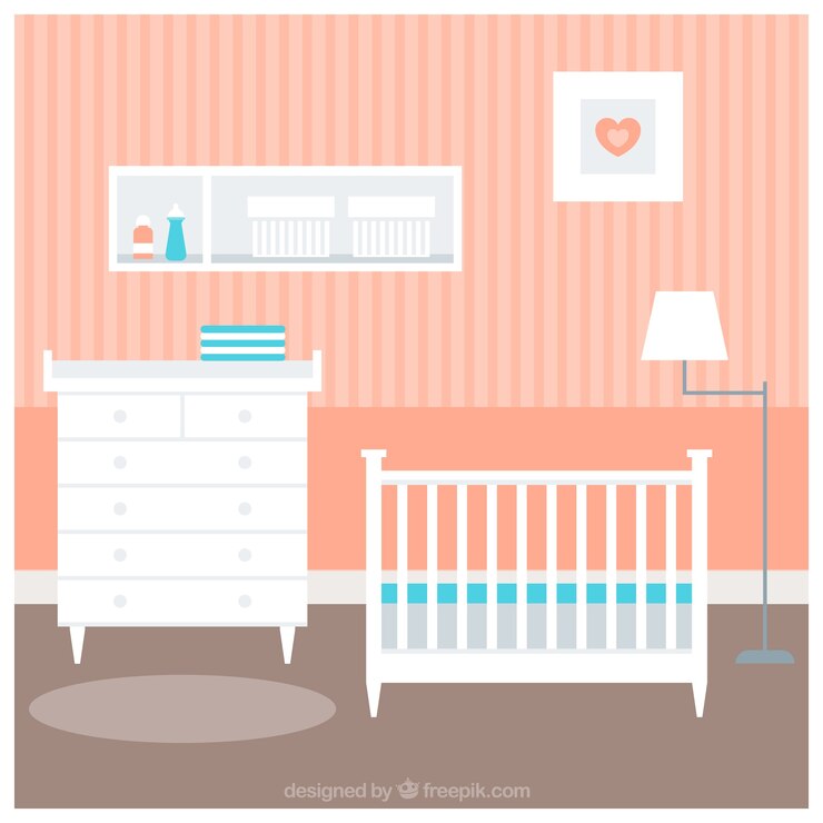 Vetor grátis fantástico quarto do bebê com berço branco