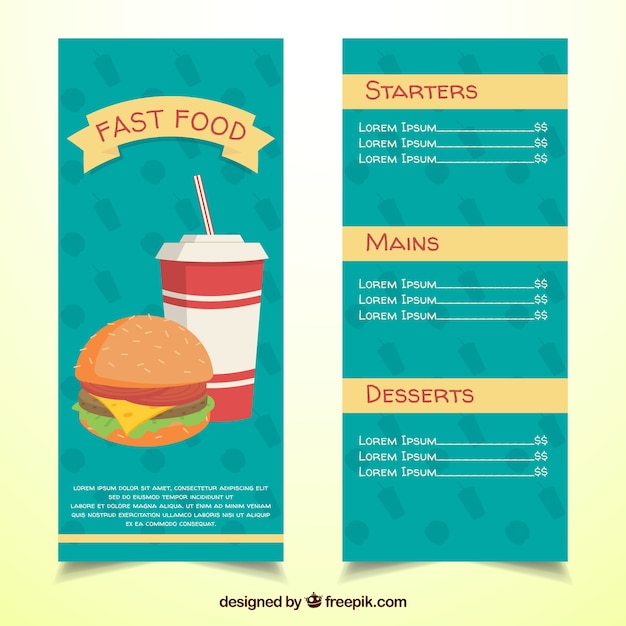 Fast food menu azul design