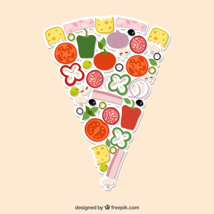 Vetor grátis fatia de pizza feita com ingredientes
