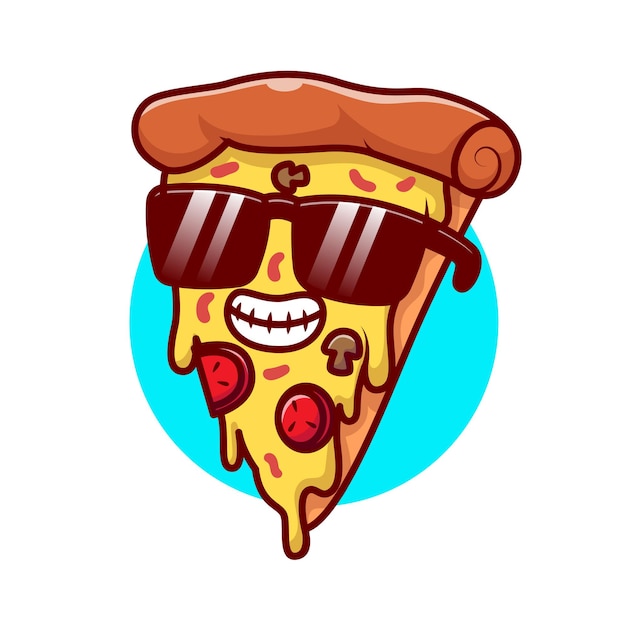 Vetor grátis fatia de pizza legal bonito usando óculos ilustração de ícone vetorial dos desenhos animados ícone de férias de comida isolado