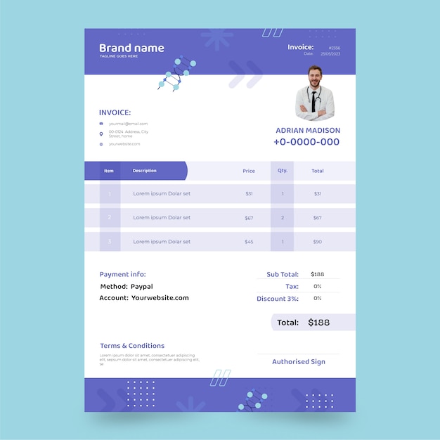 Vetor grátis fatura de estabelecimento de saúde de design plano