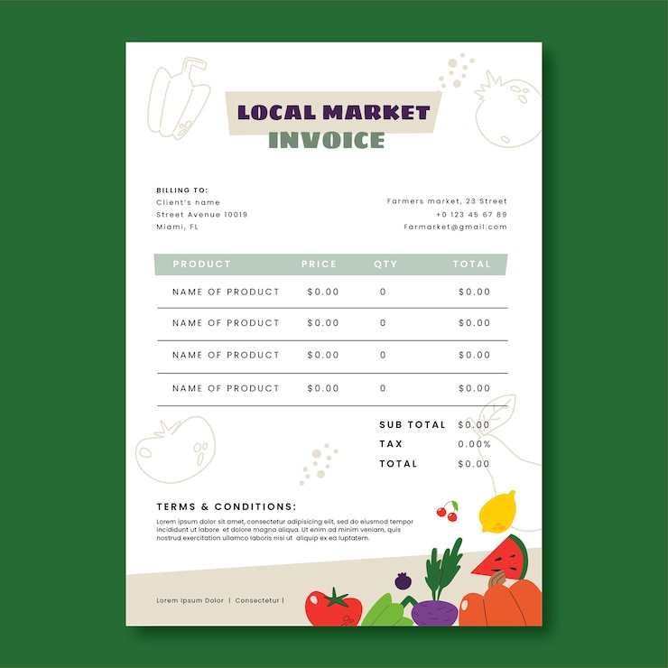 Vetor grátis fatura de mercado local desenhada à mão