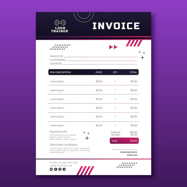 Vetor grátis fatura de personal trainer gradiente