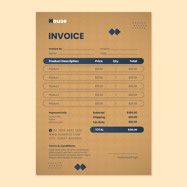 Fatura de projeto imobiliário gradiente