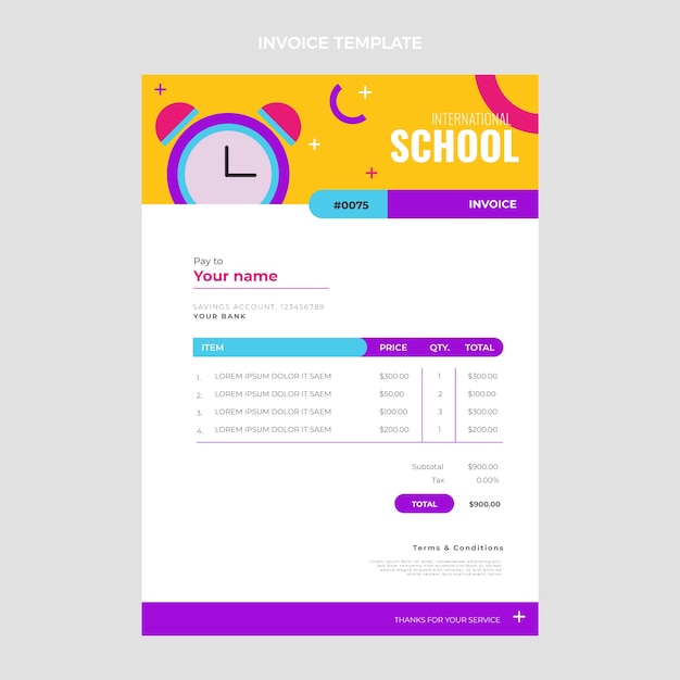 Vetor grátis fatura escolar internacional mínima de design plano