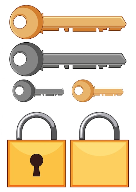 Vetor grátis fechaduras e chaves no fundo branco