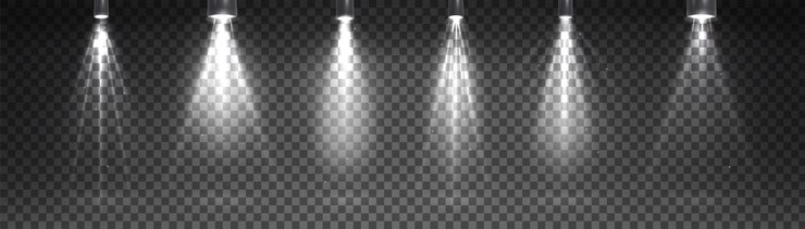 Vetor grátis feixes de holofotes colocados sobre um fundo transparente